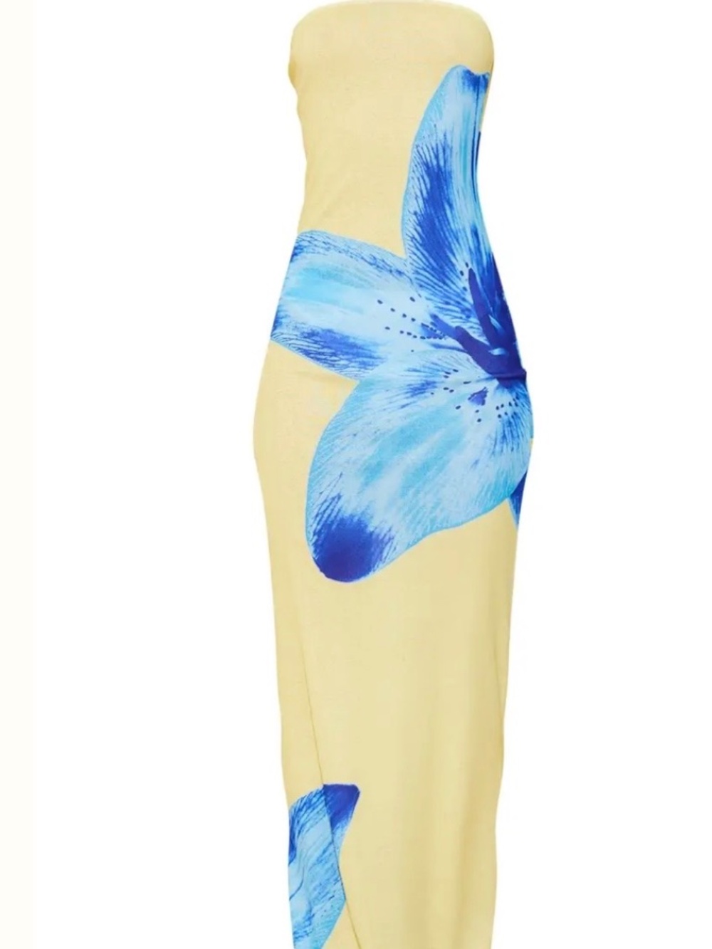 PrettyLittleThing: YELLOW ONION SKIN BANDEAU ORCHID PRINT MAXI DRESS